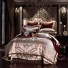 Gouden zijden katoen luxe satijn jacquard beddengoed set queen king size bruiloft sets bed vellen dekbedoverdeksel 240415