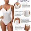 Damesjaberse dames kanten bodysuit buikregeling Camisole Shapewear Slelless Top Fajas Colombiaanas V-neck Backless jumpsuit Full Body Shaper Y240429