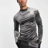 Men's T Shirts Men's sexy men's long sleeved t-shirt with golden velvet high neck, warm and versatile top, breathable and fashionable base shirt Man Tees Polos tops