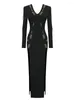 Casual Dresses Women Summer Luxury Sexy Sequined Long Sleeve Cotton Black Maxi Gowns Dress Elegant Celebrity Evening Party Club
