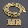 Nombre de nombre personalizado Collar Zirconia Baguette Letras con cadena cubana de 12 mm Colgante de hip hop para hombres Hip Hop Jewelry 240415