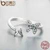Pierścienie zespołowe Bamoer Hot Sprzedaż 925 Sterling Srebrny Olśniewający Cz Butterfly Otwarty pierścień damski biżuteria prezent SCR087 Q240429