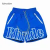 Shorts designer di camicia rhude pantaloni da spiaggia di moda estiva a maniche corte camicie casual t tees blu nera in maglia