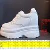 Lässige Schuhe Krasovki 11,5 cm natürliche echte Lederplattform Keil versteckte Ferse Frauen Frühling Herbst Chunky Sneakers High Heels