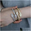 Bracelets de charme Iced Out Bling CZ Custom Aberto Quadrado Cúbico Zircão Pavimentado Hamsa Pulseira Hand Pulset Hip Hop Sparking Jóias Del Del Otbpe