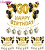 37pcs Gold Black Number 16 18 21 25 30 40 50 60 ans Ballons de joyeux anniversaire Décoration homme femme 30e 40e 50e 66520050