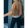 Ladies Fashion Solid Color Fringe Faux Suede Leather Jacket Women Y2k Fringed Hem Tassel Cardigan Crop Tops Motor Biker Jacket 240428