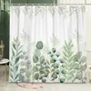 Bohemian Geometric Shower Curtain Modern mitten av århundradet Green Leaves Akvarell Floral Natural Minimalist Spring Badrum Decor 240429