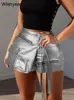 Eleganckie nieregularne szorty spódnice Summer Beach Kobiety Kieszenie Zwykle Zippery Metalowe krótkie spodnie z okazji urodzin Klub Klub 2024 240426