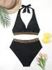 Women's Swimwear 2024 Large Size Solid Halter String Bikini Two Piece High Waist Swimsuit Women Female Bathing Suit Beachwear Swimming