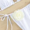 Biquíni de banho feminina Conjunto sexy branco 3d Flor Halter Swimsuits Triângulo Micro Thong 2024 Mujer String Push Up Mulheres