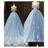 Quinceanera jurken hemelsblauw van de shoder kanten applique sweep trein op maat gemaakte korset terug zoet 16 verjaardagsfeestje bal drop delive otmmb