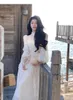 Vestidos casuais 2024 Summer Beach Holiday Y2K Ruffles de vestido longo Vintage Office Lady Lady Sleeve Party Elegant Corean Clothing