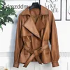 0c410m56 European and American Womens Commuting Leather Clothing Autumn Winter Sheepskin Jacket Belt Decoration