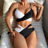 A moda de banho feminina Jingfan Novo Biquíni 2024 Cruz Black e Branco Sexy Swimsuit Solid Straight Straight