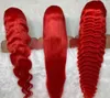 Wholale Color Red Body Wave Brasilian Human Hair Pre Plucked 13x6 peruk för kvinnor remy spets framkant 6788240