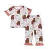 Set di abbigliamento bambine all'ingrosso a maniche corte per bambini occidentali camicie floreali di mucca maglietta per bambini pantaloni cactus panys outfit per bambini