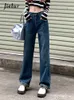 Damen Jeans Franse für Frauen blau hohe Taille gerade Wide Leghose Street Fashion Denim Lose Bequeme Frau