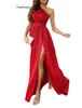 Summer Sleeveless Off The Shoulder Hollow Halter Split Long Dress For Women