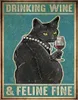 飲酒ワイン缶サインブラックキャットポスターとネコ科目の鉄の絵画ヴィンテージホームデコレーションバーパブクラブh09282581981
