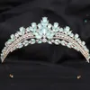 Tiaras coreana verde azul opala cristal coroa de princesa para mulheres que rainha de luxo princesa festa bidal tiaras acessórios de cabelo