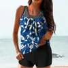 Women's Swimwear 2024 New Multi Color Printed Tankini Slim Fit Flesh Covering Slimming Split Swimwear for Women