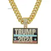 Creatieve Trump 2024 Volledige diamant mode persoonlijkheid hanger Cubaanse ketting ketting 0430