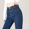 Sexy Frauen blau schlank dünne Jeans Jeans High Taille Elastic Mom Stretch gewaschen