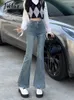 Jeans femininos de cintura alta vintage coreana feminina Autumn moda Slim Blue Flare Woman Troushers Elegant Lady S-XL