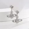 Designer Lin Zhou Saturn With Full Diamond Inlay High-End Classic Light Instagram Celebrity Earrings Internet Famous Simple Earrings