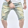 Summer retro w stylu retro szczupły dżinsowe szorty stylowe bawełniane męskie dziury uliczne zwykłe plażę proste spodenki 240429