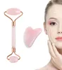 Rosa de pedra natural rosa rolo facial guasha conjunto de letreiro de rosto Remoção de rugas de jade roller massageador facial para salão de beleza cy2002745909