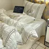 Bedding Sets Seersucker Stripe Solid Color Washed Cotton Microfiber Duvet Cover Flat Sheet Pillowcases Soft Bed Linen For Adults