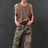 Herren -Tanktoper Vintage Stripped Ripped Herren Streetwear Modische Farbe O Hals ärmellose Weste für Herren Sommer lässige schlanke Kamisolen