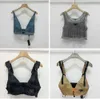 Shiny Rhinestone T Shirts Women Denim Sling Vest Sexy Cropped Top Party Tank Tops V Neck T-Shirt Bra Designer Fashion Clothing 4444322