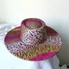 9,5 cm Rose Red Leopard Print Fedora Hat Wide Brim Bump Hat Men and Women Fashion Unique Style Ladies Fedora Hat Men 240430