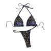 Ensemble de bikini de maillots de bain pour femmes avec fausse perle décoration léopard imprimer des perles de licolon