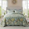 Cotton Bedspread Quilt SetsReversible Patchwork Coverlet Set Green Floral Pattern Queen Size 240424