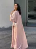 Etnische kleding glans open abaya zachte satijn één size vrouwen islamitische kimono vest -vest moslim dubai kalkoen bescheiden lange jurk outfit