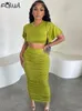 Robes de travail Habbris Green à manches courtes Crop-top jupe Set Vacation Vêtements pour femmes 2024 Fall Bodycone 2