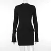 Casual Dresses Women Elegant Dark Blue Pending Mini Dress Autumn Sexig Pocket Long Sleeve Bodycon Female Party Club Robe 2024