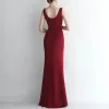 Fashion Long Burgundy Square Collar Spandex Evening Dresses Sleeveless with Slit Mermaid Floor Length Party Gowns