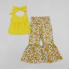 Kleidungssets Großhandel westliche Boutique Kinder für Baby -Mädchen Kleidung Solid Ingwer Neckholder Top Blumenhosenanzüge