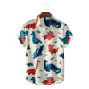 Zwart-wit Hawaiiaans T-shirt Men Shirt Leuke dinosaurus print Mens kleding shirt Rapel Oversized T-shirt blouse met korte mouwen 240418