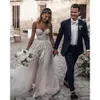 Linie eine sexy Tulle Schatz Brautkleider Romantische Spitzen Applikationen Perlen Bohemian Country Brautkleider Open Rücken Sweep Zug Zweite Empfangskleid Ppliquen