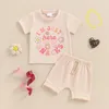 Kleidungssets Kleinkind Baby Girl Sommer Sand Kurzarm T-Shirt Buchstabe Drucken elastischer Pullover Solid Color Tracksuit Outfit Kleidung 2pcs Set