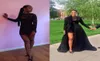 Sexy schwarze Spitze Zwei Stücke Abschlussballkleider Langarmige abnehmbare Mantelboden -Abendkleider 2019 Afrikanische Party -Festzugskleider6088688