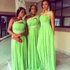 African Lime Green Chiffon New Bridesmaid One Shoulder Lace Beaded Sleeveless Long Bridemaids Prom Gowns Wedding Party Dresses