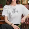 Dames T-shirt 2024 Nieuwe zomer losse casual retro kantoor dames t-shirt dames mode afdrukken o-neck korte mouw eenvoudige solide y2k mode topwx