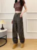 Kvinnors jeans Loose Y2K Leopard Print Women Korean Style Elegant High midja